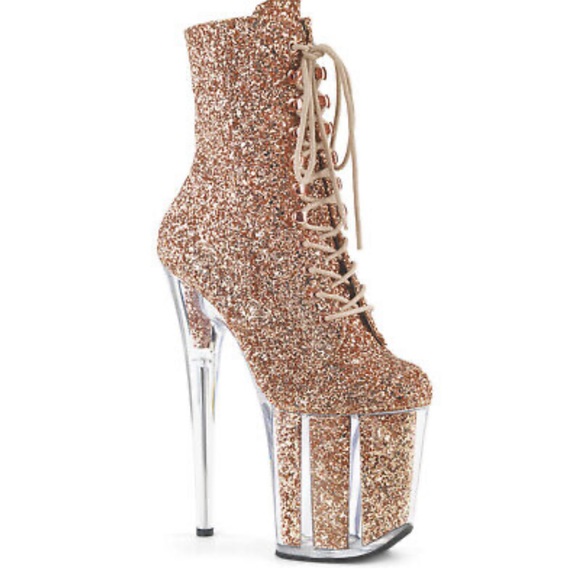 Pleaser Shoes - Pleaser Rose Gold Flamingo 1020 Boot 8 Inch Size 8